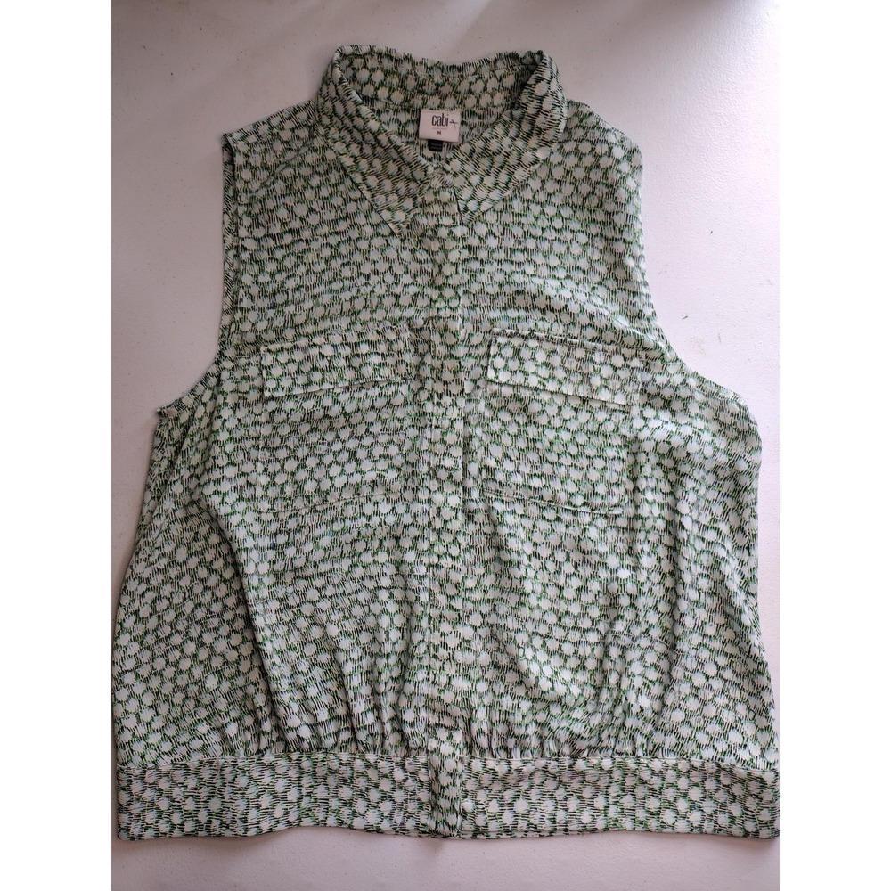Cabi Green‎ White Abstract Print Sleeveless Button Front Blouse women's Medium